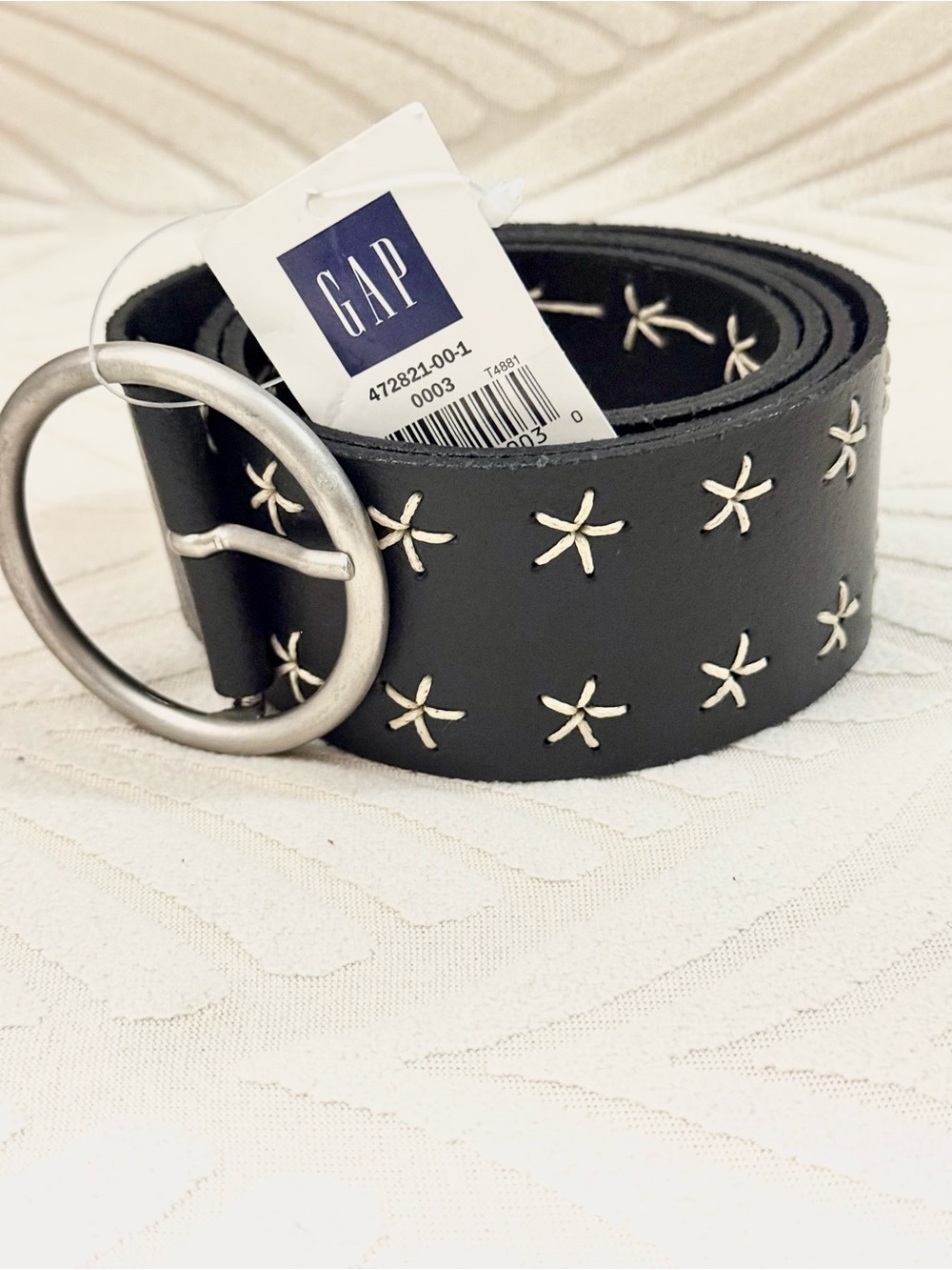 GAP Dark Brown Leather Belt with Star Design and Round Buckle